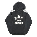 ADIDAS Womens Black Hoodie UK 6 Cotton Blend Logo Print Pullover Hooded
