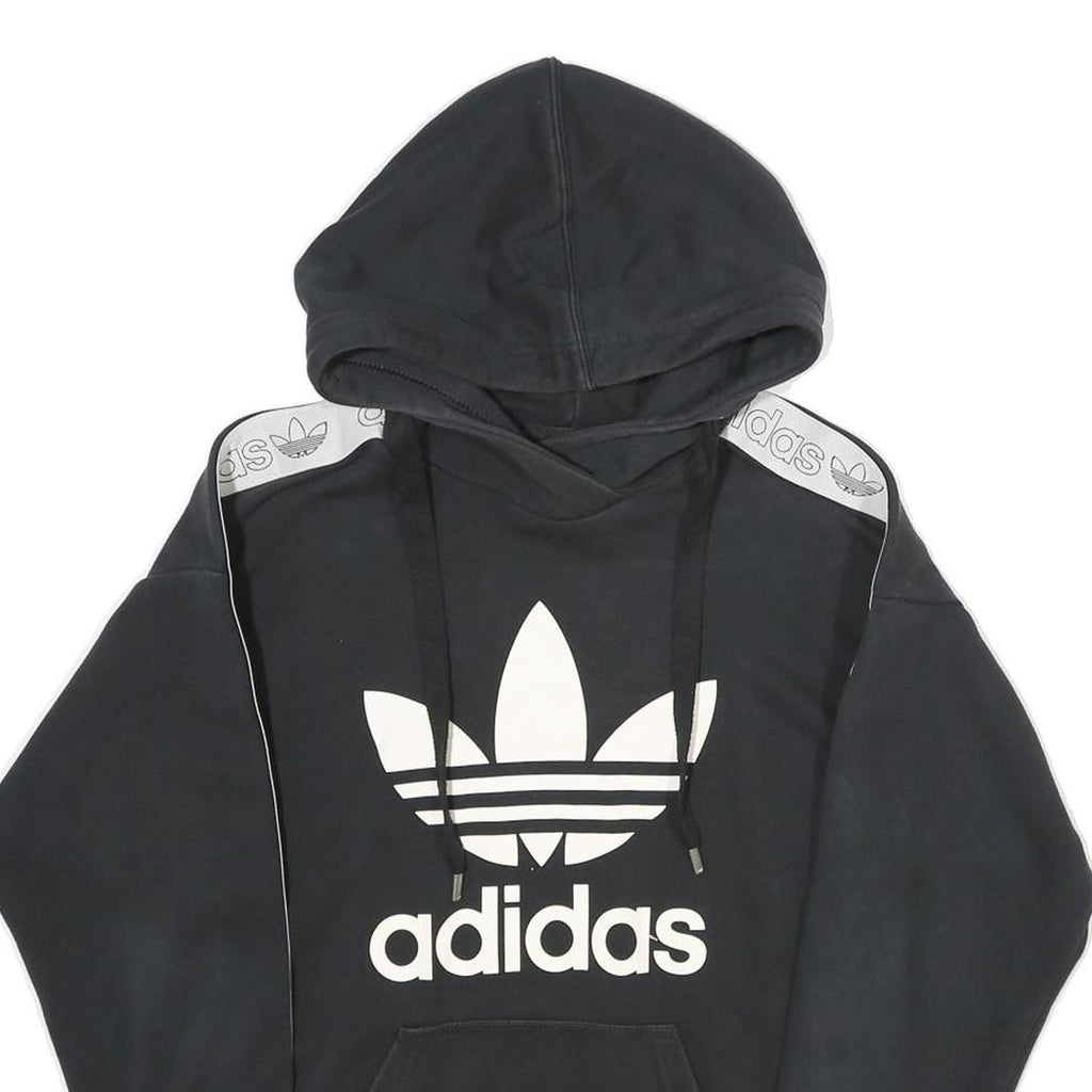 ADIDAS Womens Black Hoodie UK 6 Cotton Blend Logo Print Pullover Hooded