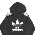ADIDAS Womens Black Hoodie UK 6 Cotton Blend Logo Print Pullover Hooded