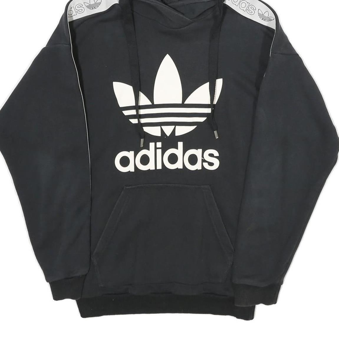 ADIDAS Womens Black Hoodie UK 6 Cotton Blend Logo Print Pullover Hooded