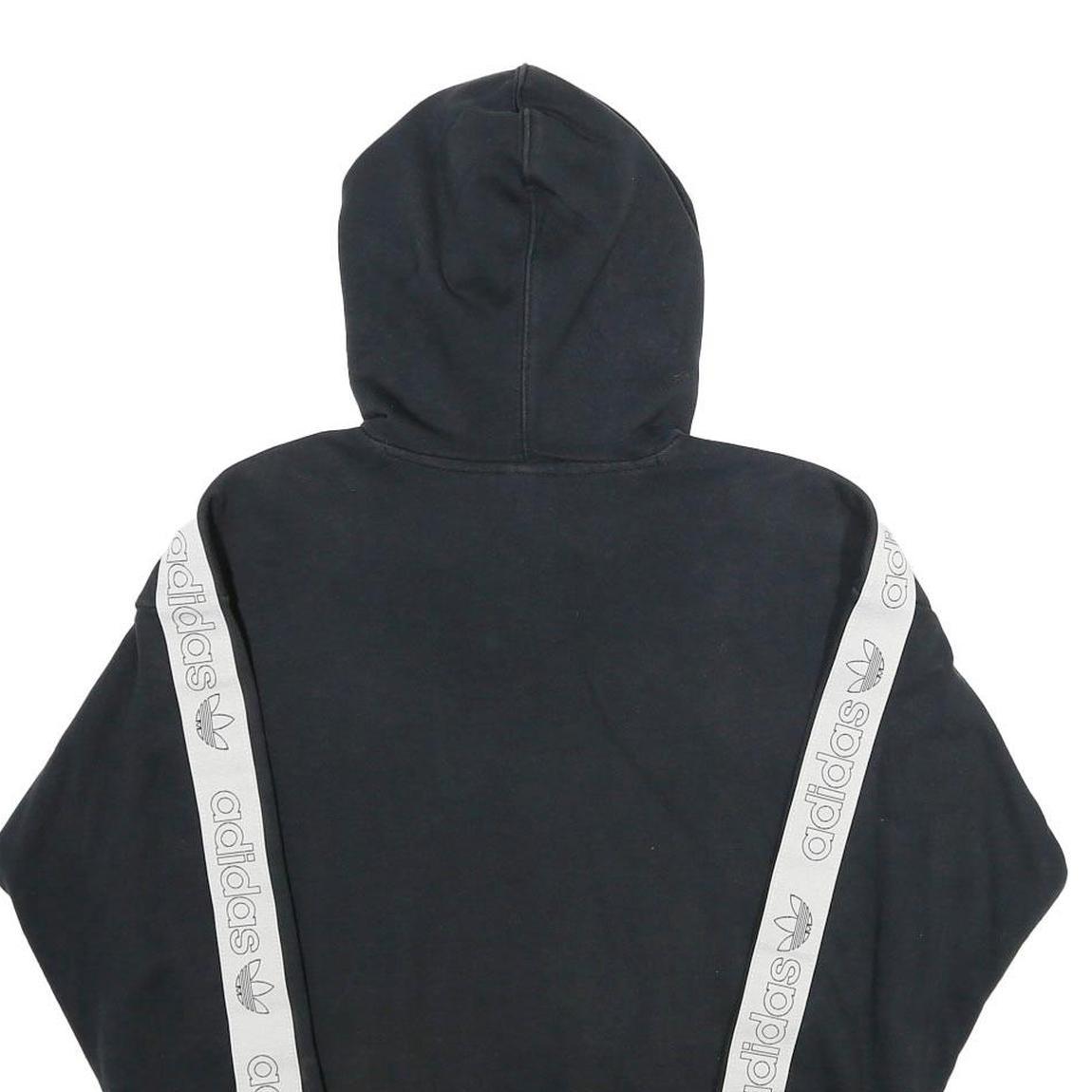 ADIDAS Womens Black Hoodie UK 6 Cotton Blend Logo Print Pullover Hooded