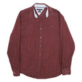 TOMMY HILFIGER Mens Maroon & Red Check Shirt XL Classic Cotton Blend Casual