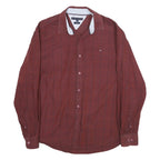 TOMMY HILFIGER Mens Maroon & Red Check Shirt XL Classic Cotton Blend Casual