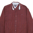 TOMMY HILFIGER Mens Maroon & Red Check Shirt XL Classic Cotton Blend Casual