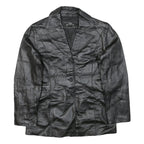 NEW YORK & COMPANY Womens Black Leather Button Jacket M Smooth Plain Timeless