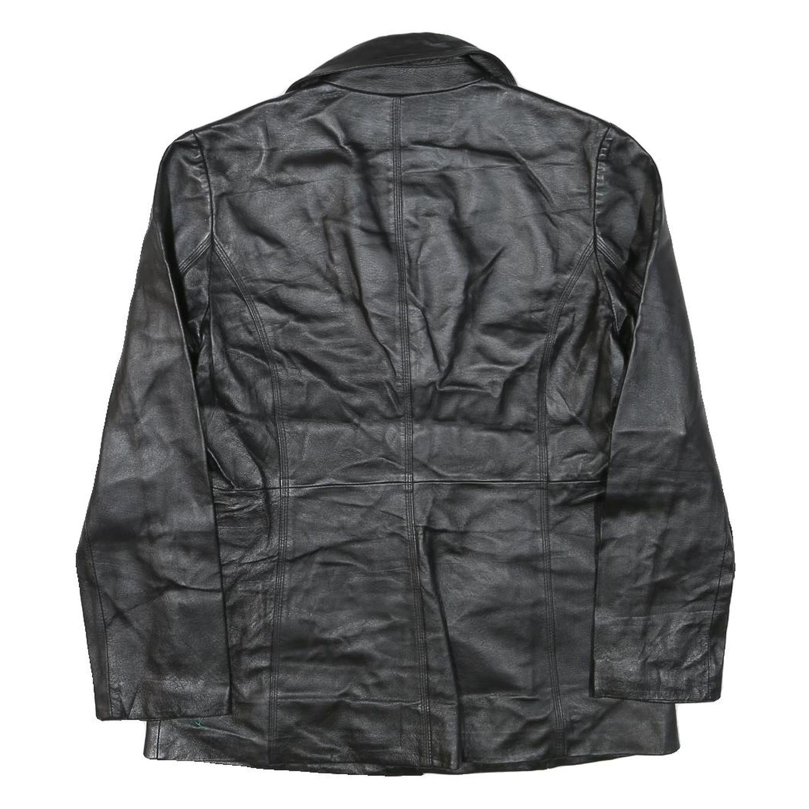 NEW YORK & COMPANY Womens Black Leather Button Jacket M Smooth Plain Timeless