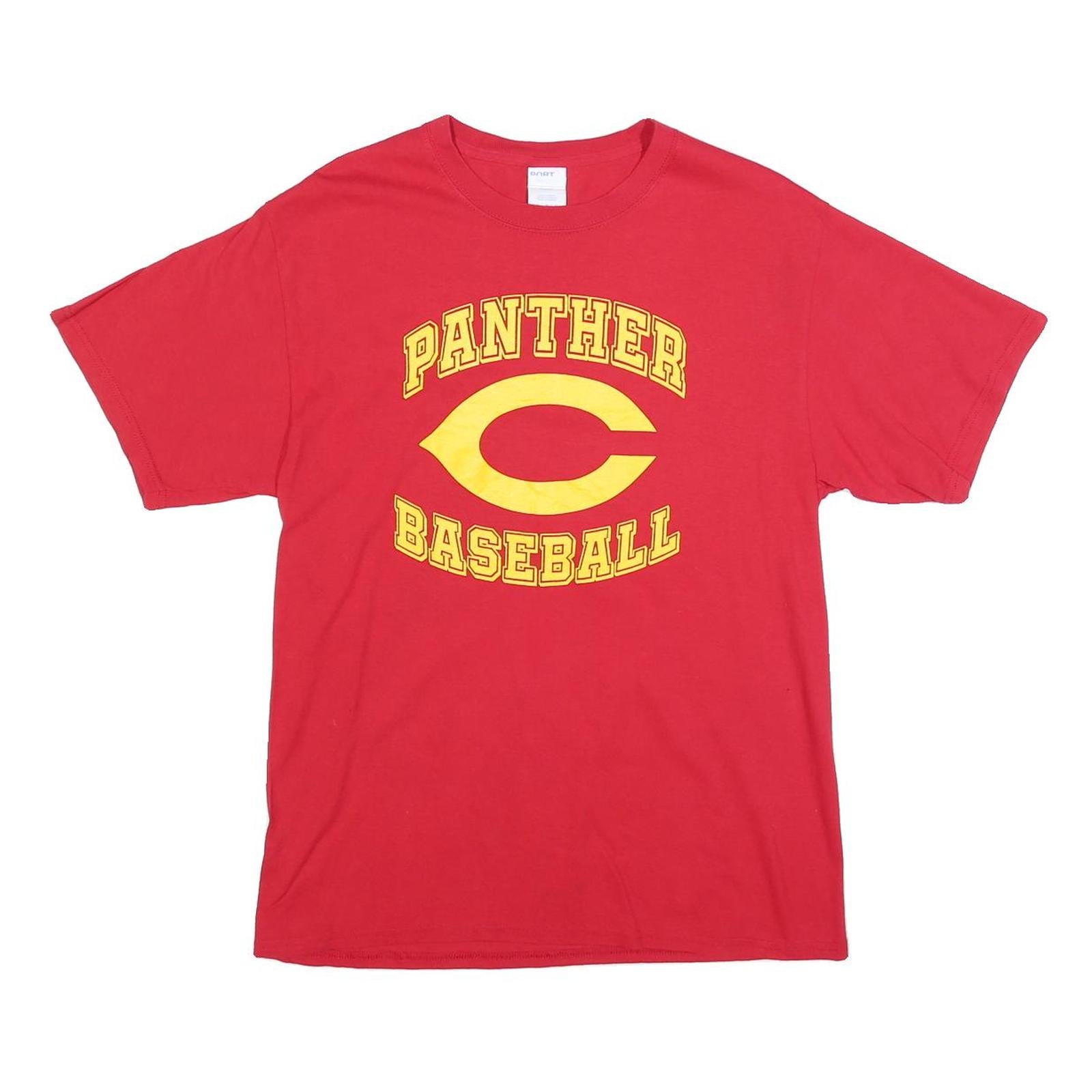 PORT & COMPANY Mens Red Panther Baseball Graphic T-Shirt M Short Sleeve Crew
