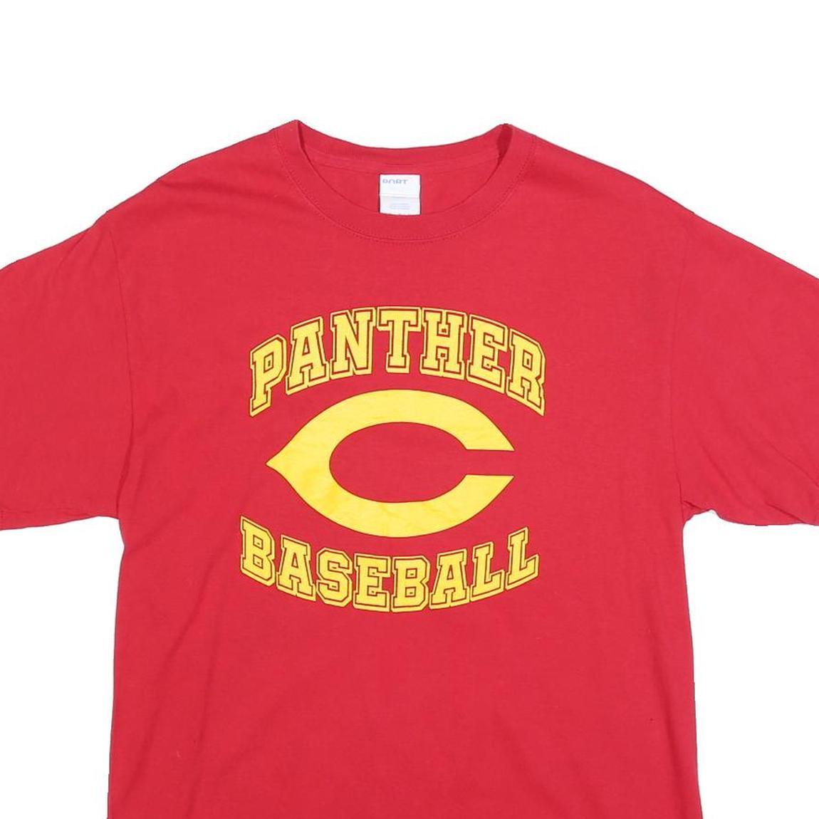 PORT & COMPANY Mens Red Panther Baseball Graphic T-Shirt M Short Sleeve Crew