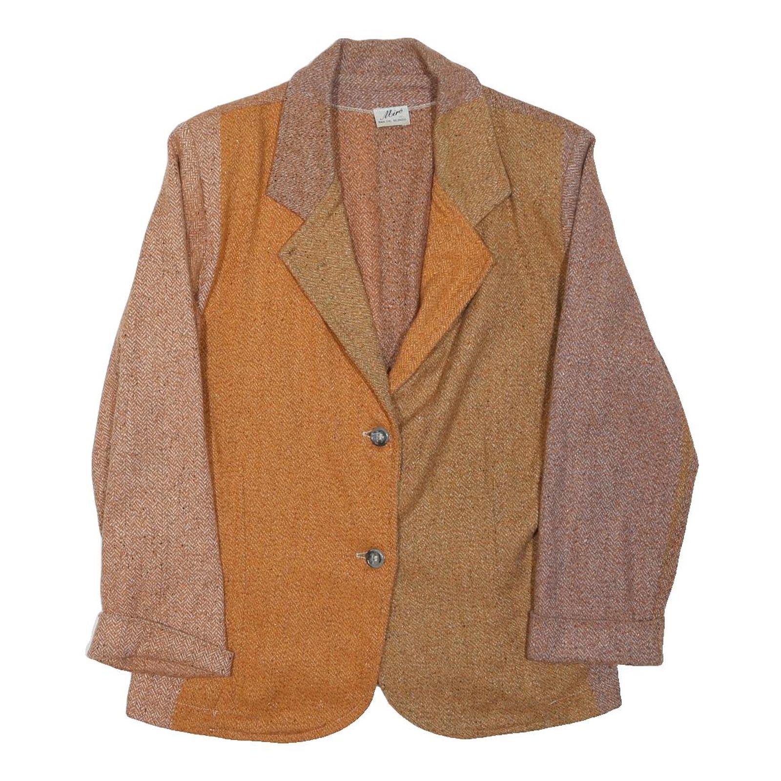MIRO Womens Brown & Beige Wool Blend Jacket M Woven Two Button Classic