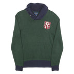 POLO RALPH LAUREN Mens Green & Navy Shawl Collar Patterned Jumper Crew Neck