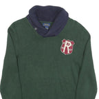 POLO RALPH LAUREN Mens Green & Navy Shawl Collar Patterned Jumper Crew Neck