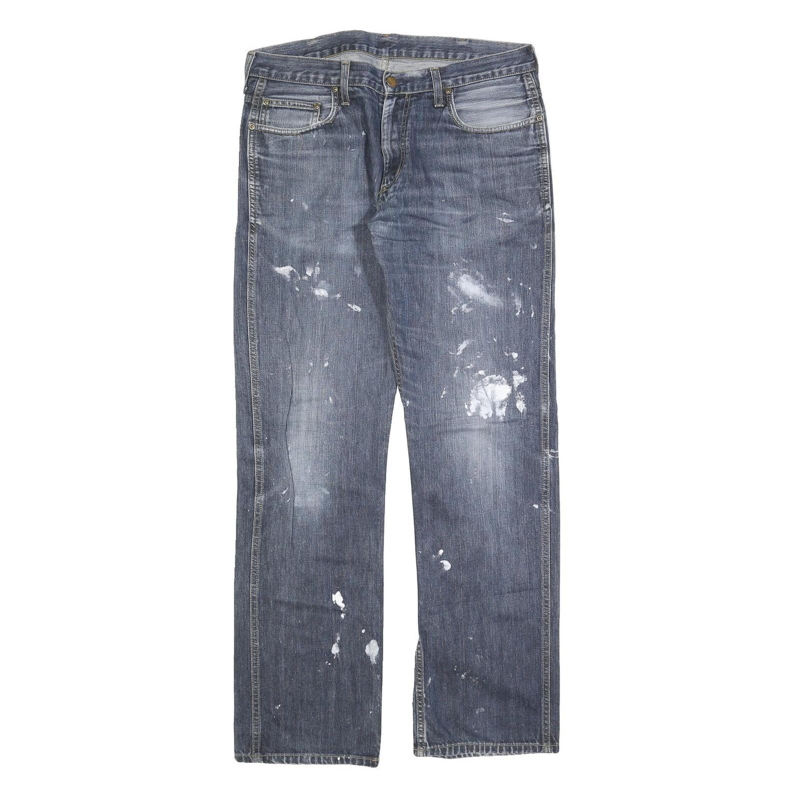 CARHARTT Mens Regular Fit Blue Denim Jeans W32 L34 Paint Splatter Style