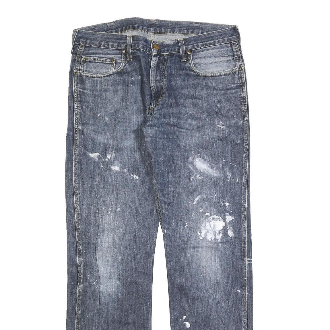 CARHARTT Mens Regular Fit Blue Denim Jeans W32 L34 Paint Splatter Style