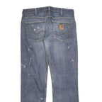 CARHARTT Mens Regular Fit Blue Denim Jeans W32 L34 Paint Splatter Style