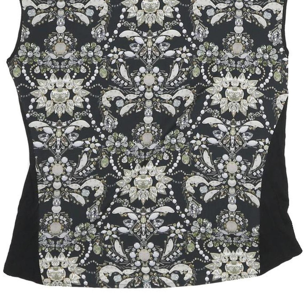 TED BAKER Womens Black Printed Sleeveless Round Neck Top S Viscose Blend