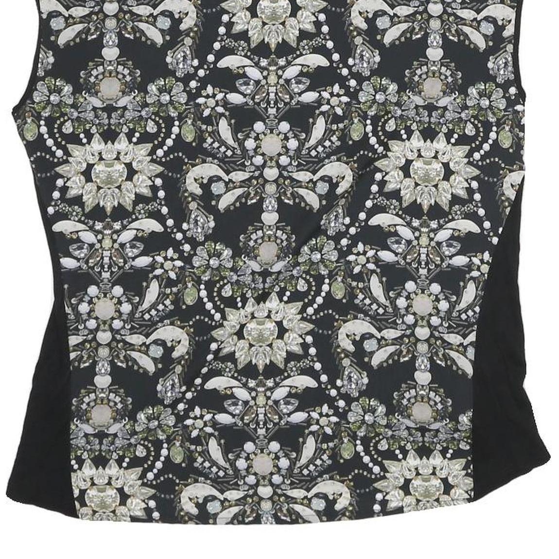 TED BAKER Womens Black Printed Sleeveless Round Neck Top S Viscose Blend