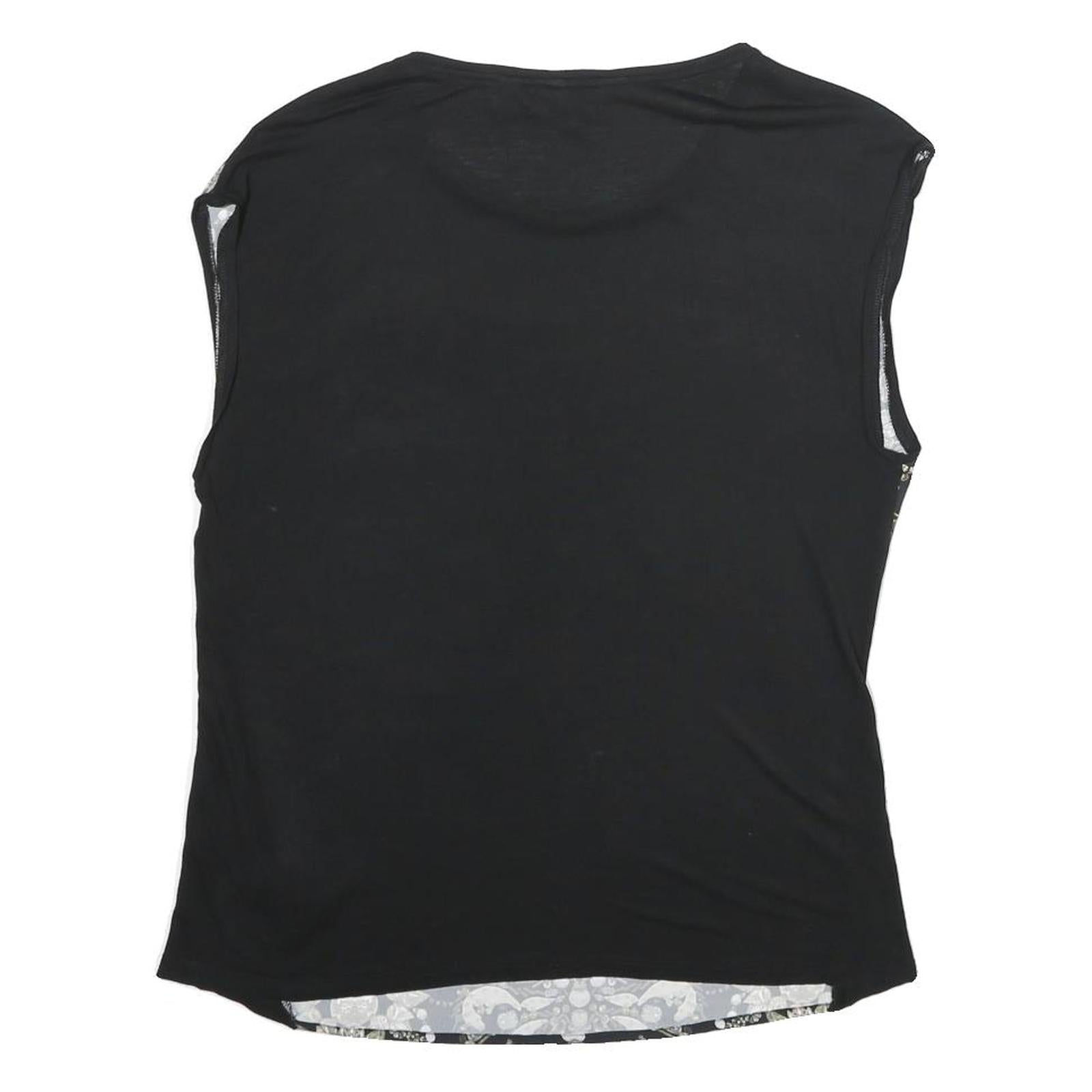 TED BAKER Womens Black Printed Sleeveless Round Neck Top S Viscose Blend