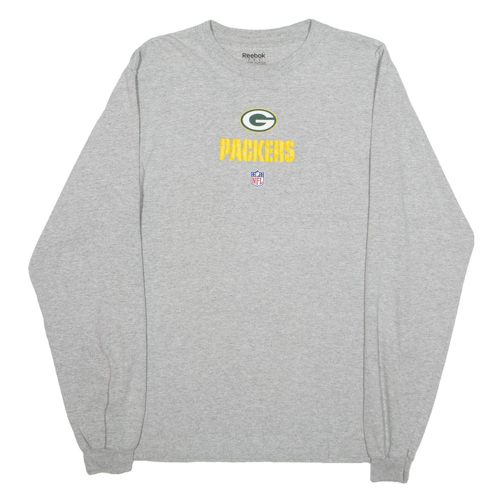 REEBOK NFL Green Bay Packers Mens T-Shirt Grey Long Sleeve USA M