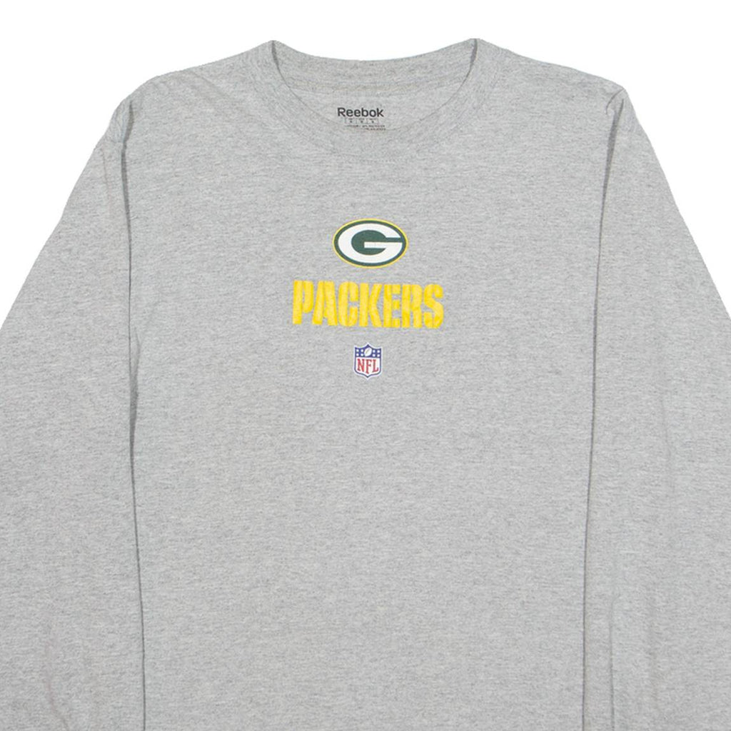 REEBOK NFL Green Bay Packers Mens T-Shirt Grey Long Sleeve USA M