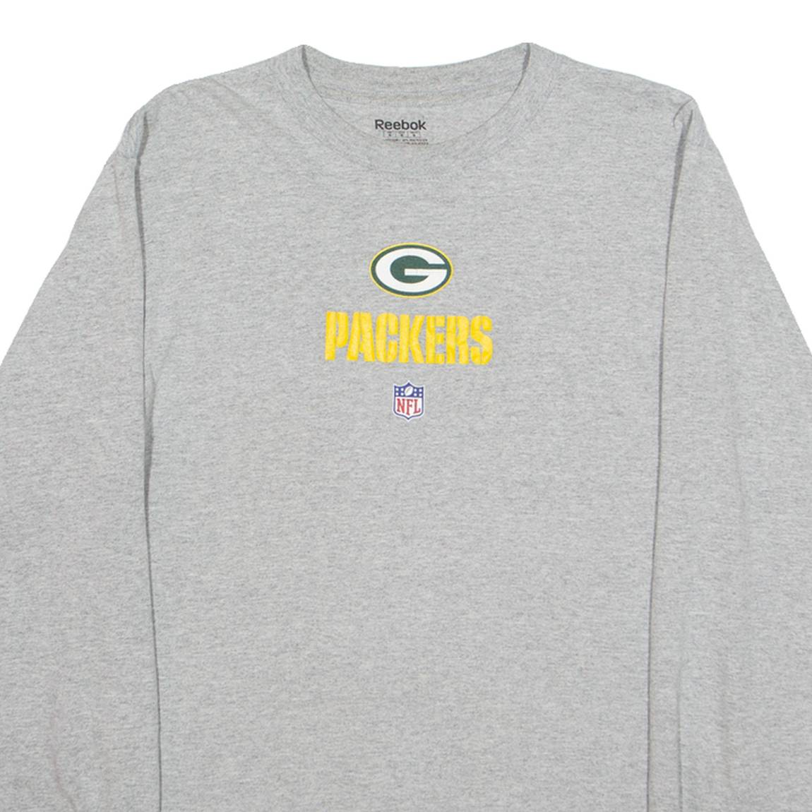 REEBOK NFL Green Bay Packers Mens T-Shirt Grey Long Sleeve USA M