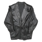 Womens Black Leather Button Jacket UK 14 Classic Plain Stylish Outerwear