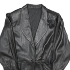 Womens Black Leather Button Jacket UK 14 Classic Plain Stylish Outerwear