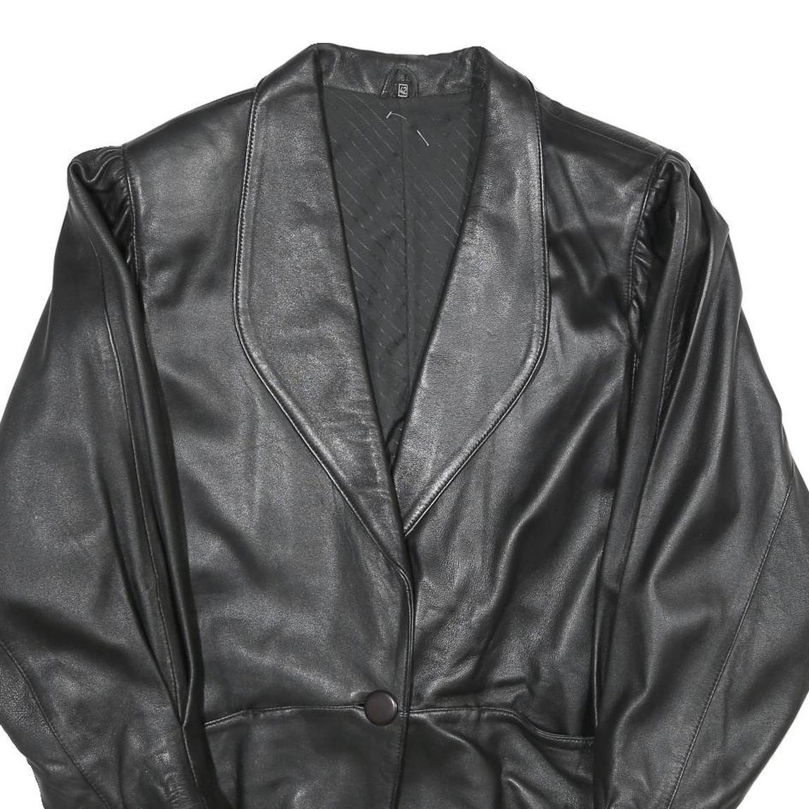 Womens Black Leather Button Jacket UK 14 Classic Plain Stylish Outerwear