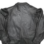 Womens Black Leather Button Jacket UK 14 Classic Plain Stylish Outerwear