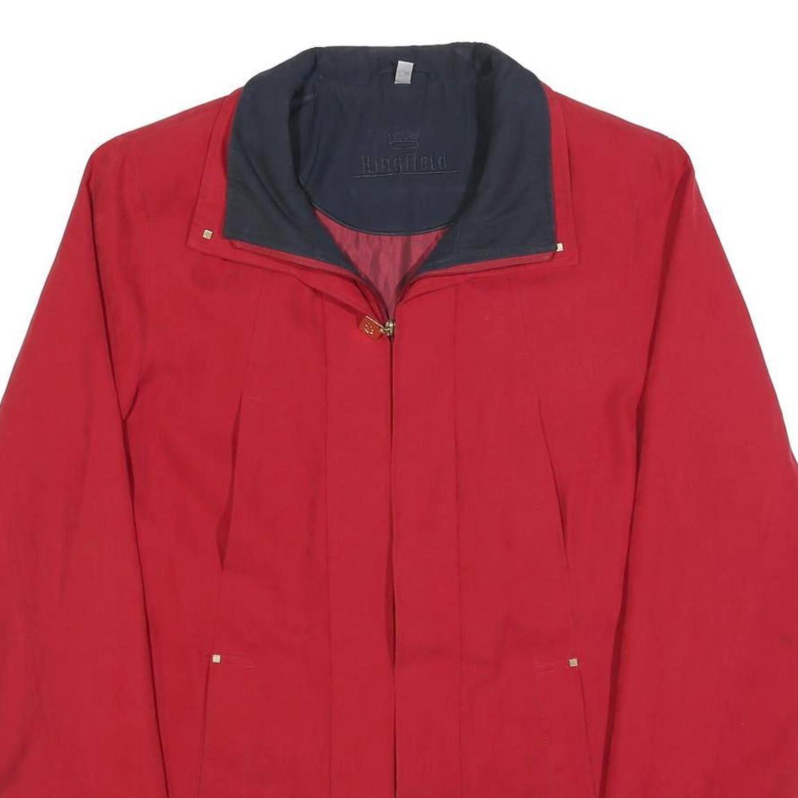 KINGFIELD Womens Red Zip Jacket L Polyester Blend Plain Classic Outerwear