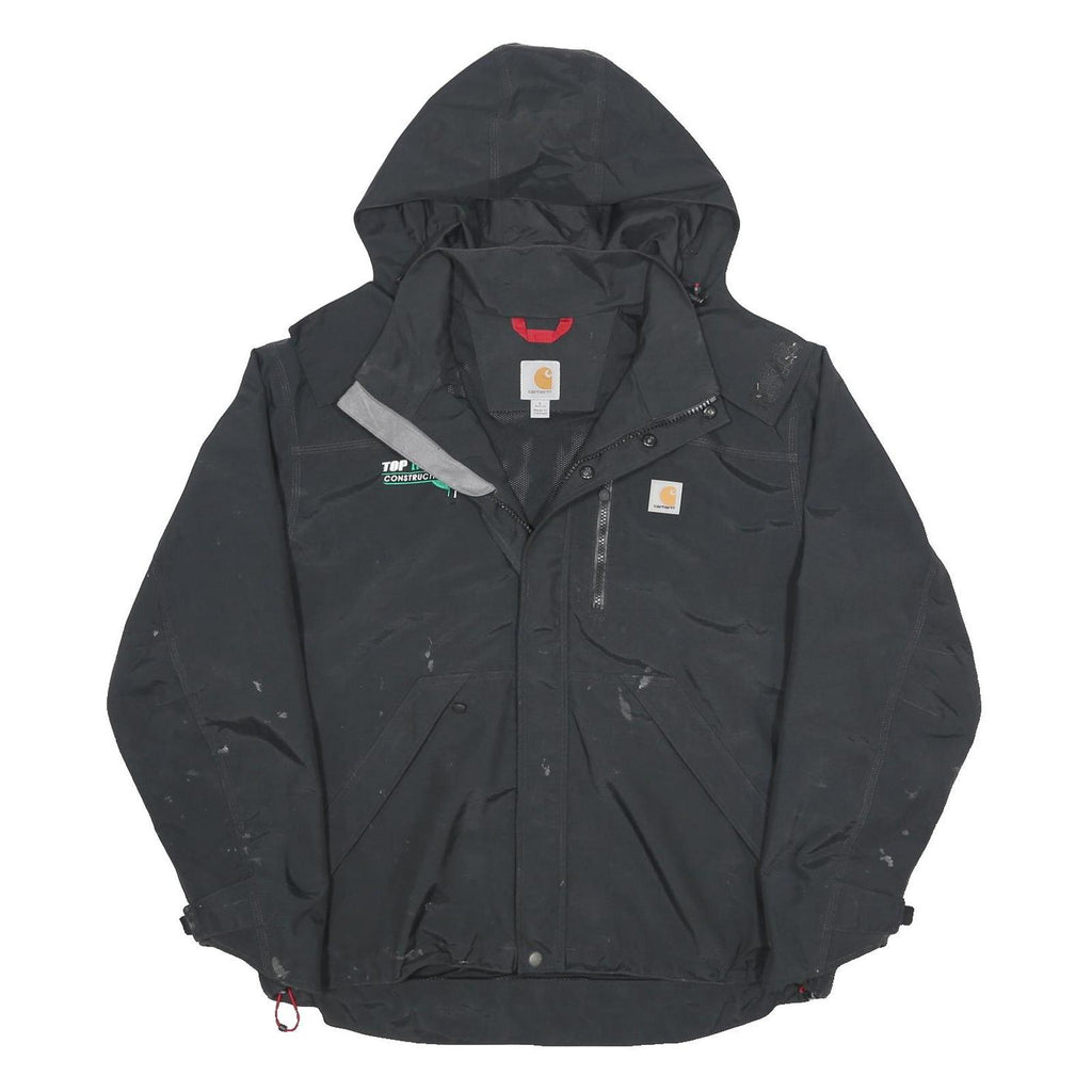 CARHARTT Mens Black Hooded Nylon Jacket L Zip Storm Defender Workwear Outdoor