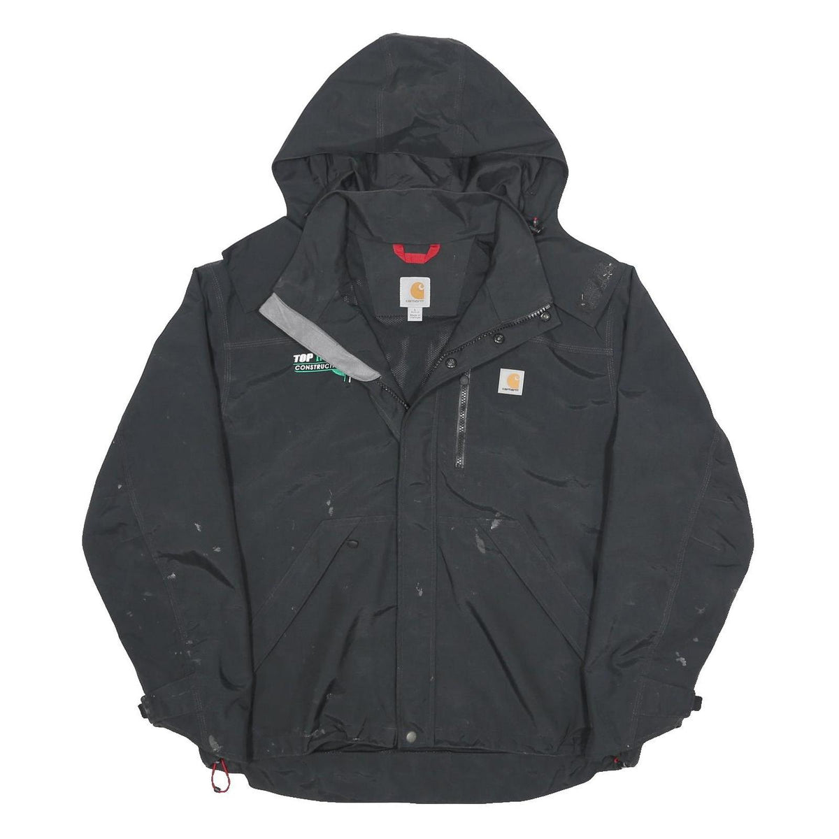 CARHARTT Mens Black Hooded Nylon Jacket L Zip Storm Defender Workwear Outdoor