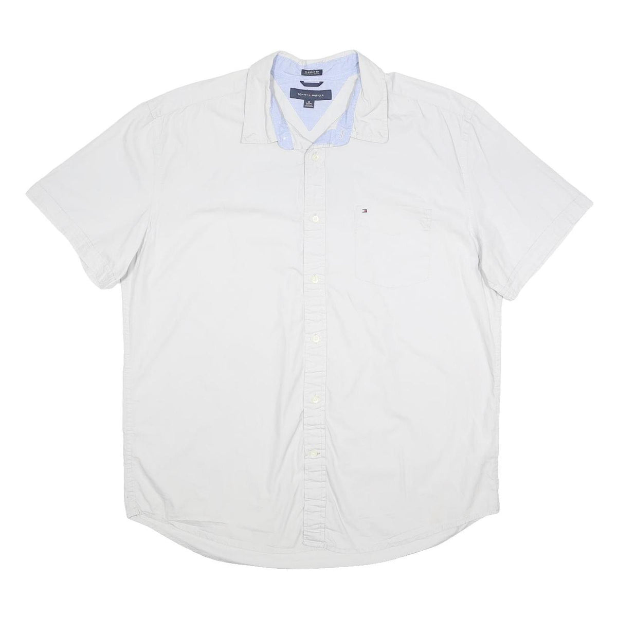 TOMMY HILFIGER Mens White Cotton Short Sleeve Shirt XL Casual Classic