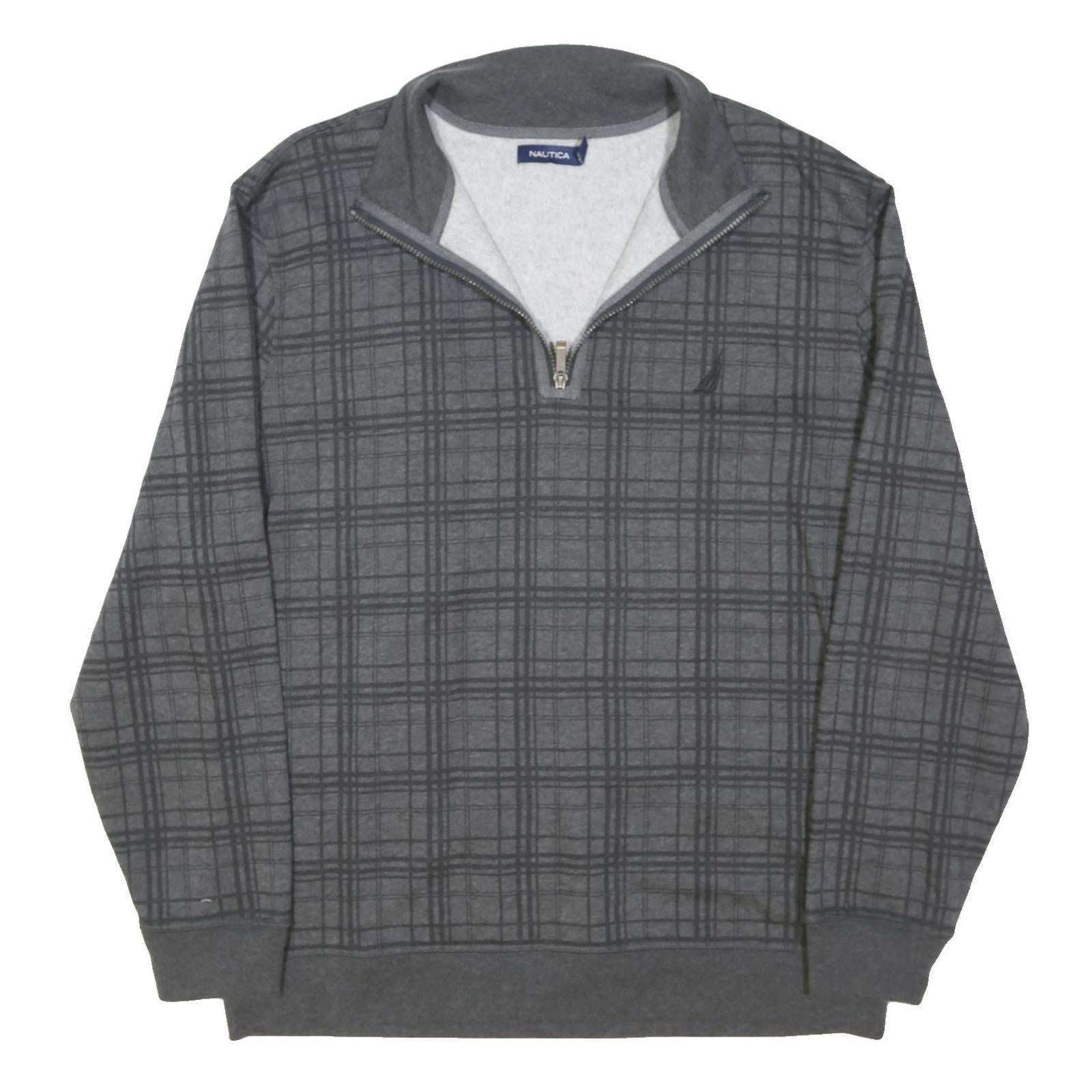 NAUTICA Mens Grey Checked Half Zip 2XL Sweatshirt Cotton Blend Casual Top