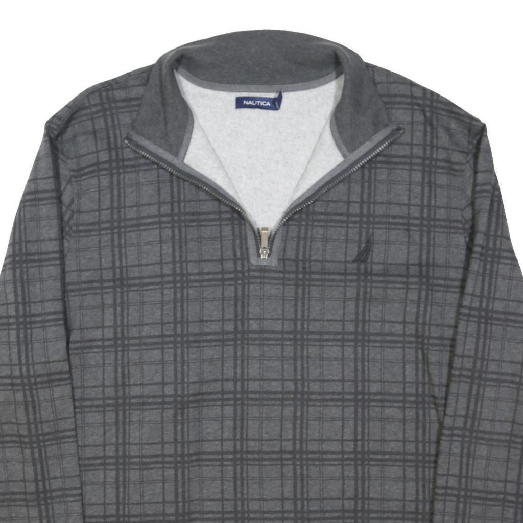 NAUTICA Mens Grey Checked Half Zip 2XL Sweatshirt Cotton Blend Casual Top