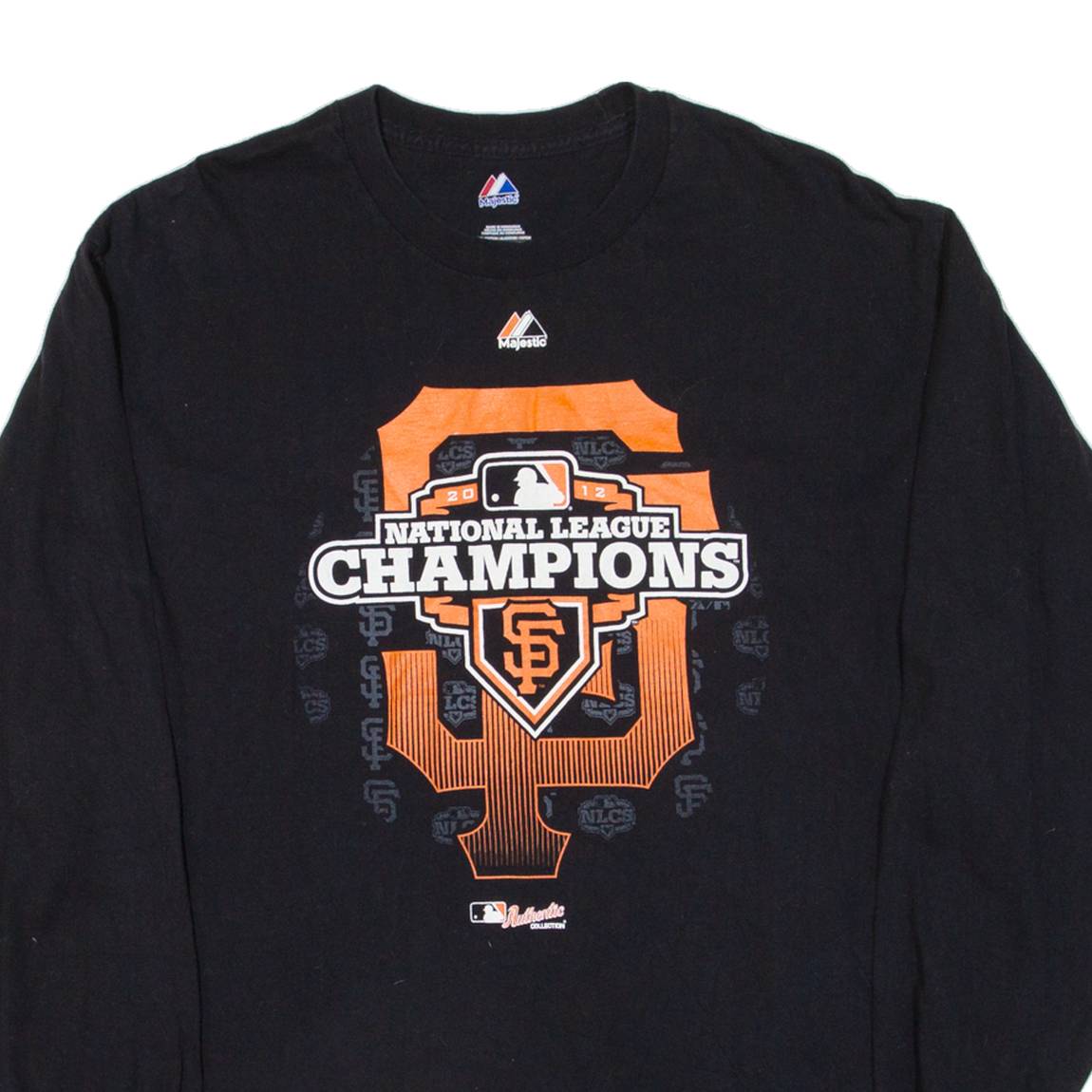 MAJESTIC 2012 National League Champions Mens T-Shirt Black Long Sleeve USA L