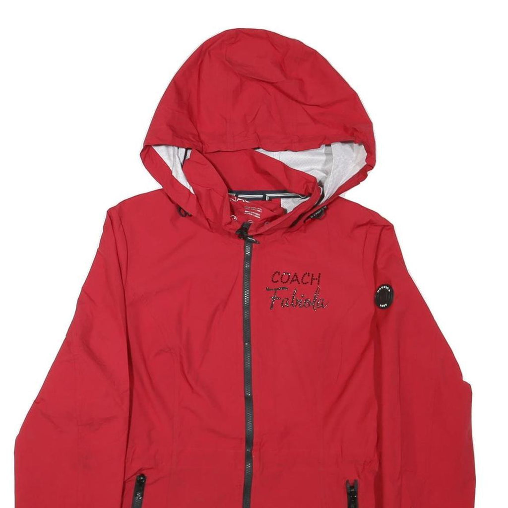 NAUTICA Womens Red Nylon Hooded Jacket M Plain Zip Sandpoint Sand Print