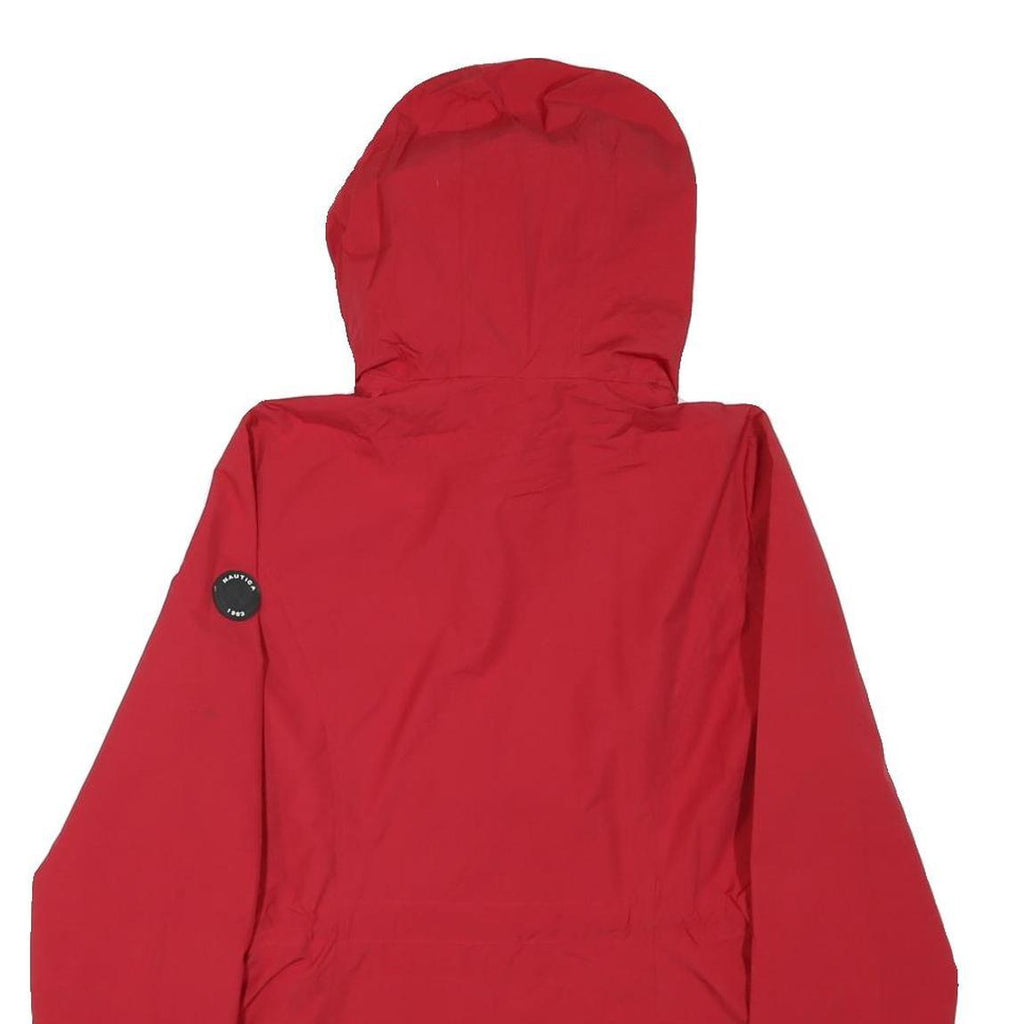 NAUTICA Womens Red Nylon Hooded Jacket M Plain Zip Sandpoint Sand Print
