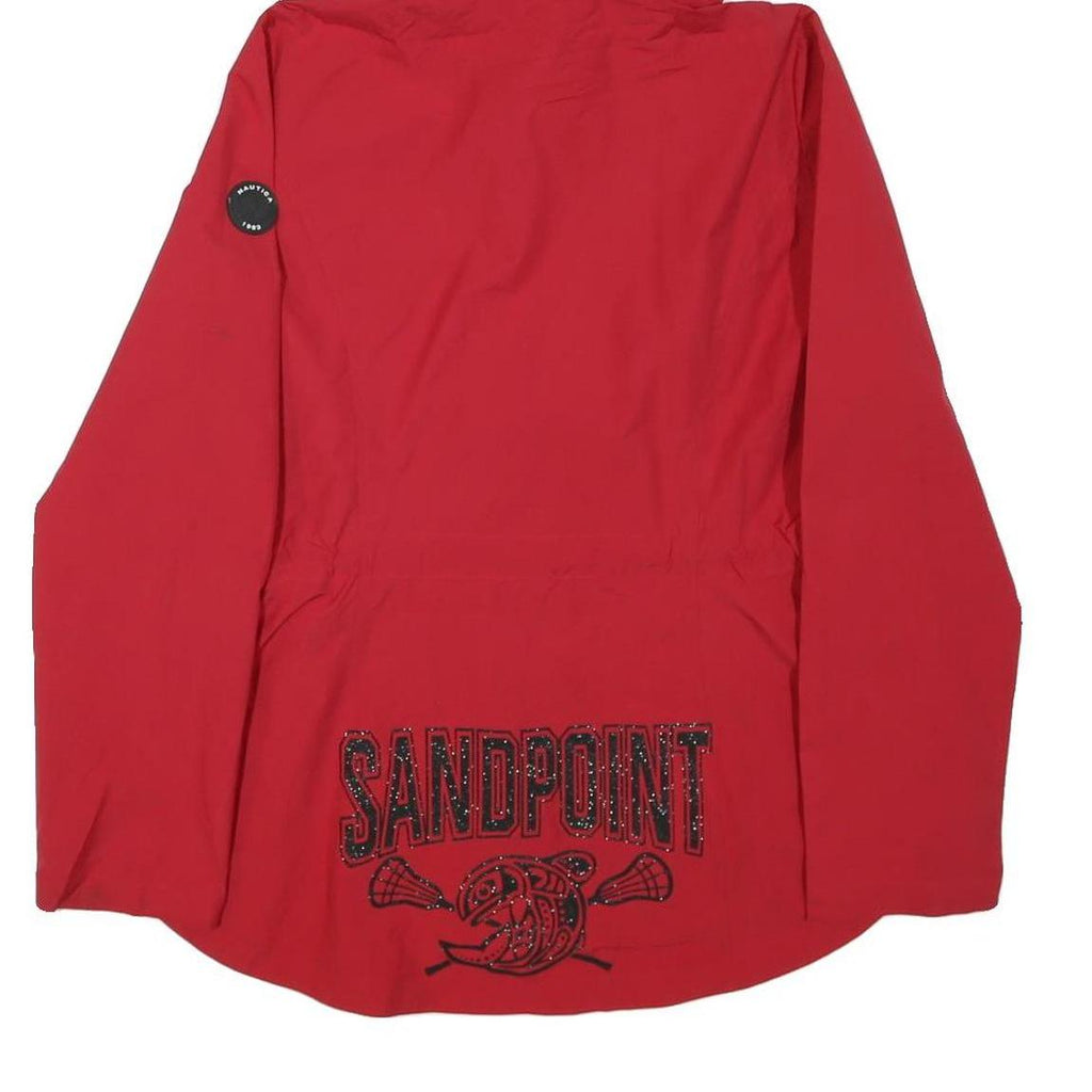 NAUTICA Womens Red Nylon Hooded Jacket M Plain Zip Sandpoint Sand Print