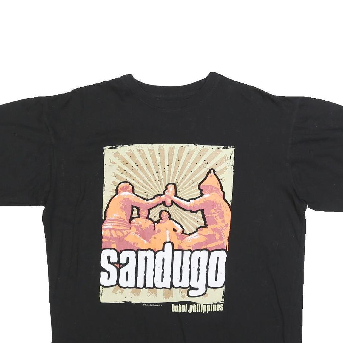 ISLANDS Womens Black Sandugo Graphic T-Shirt L Short Sleeve Crew Neck Casual