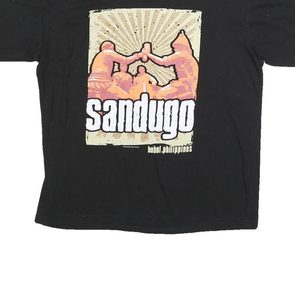 ISLANDS Womens Black Sandugo Graphic T-Shirt L Short Sleeve Crew Neck Casual