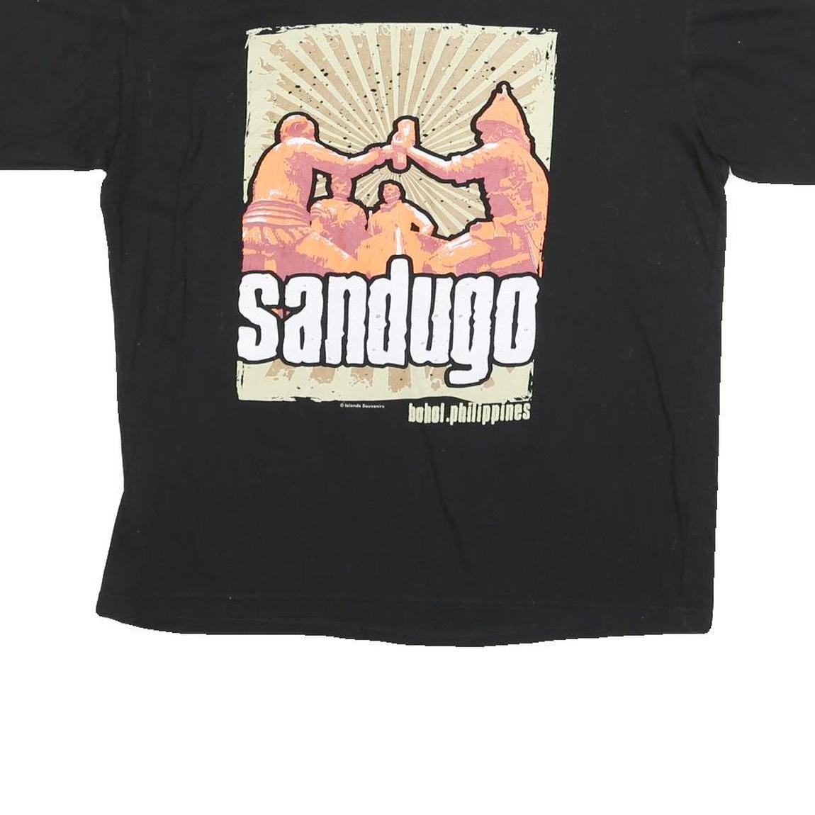 ISLANDS Womens Black Sandugo Graphic T-Shirt L Short Sleeve Crew Neck Casual