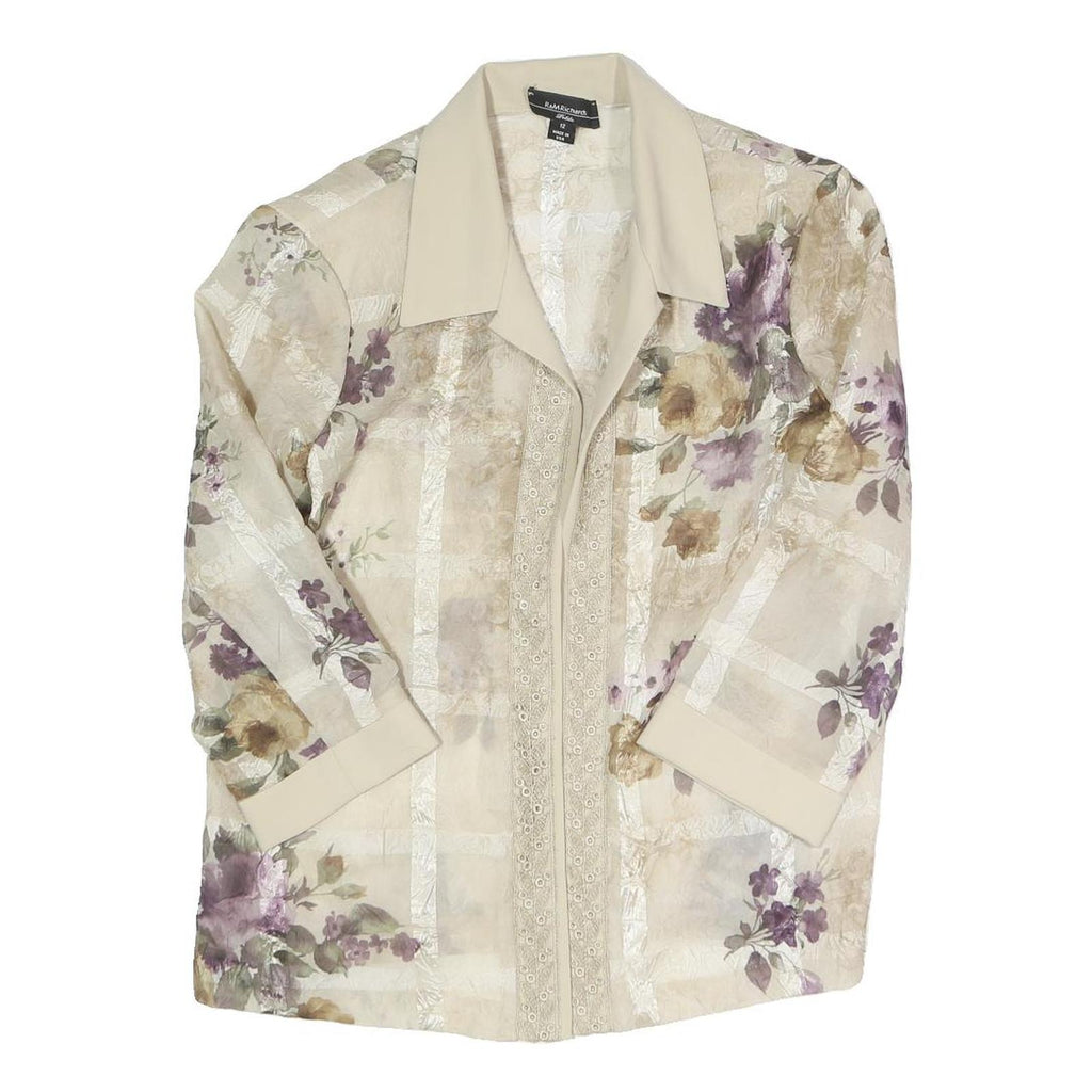 R&M RICHARDS Womens Cream Floral Printed Shirt Long Sleeve Collared UK 12