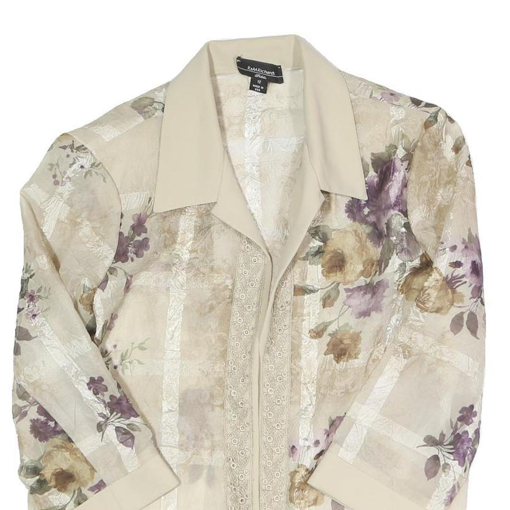 R&M RICHARDS Womens Cream Floral Printed Shirt Long Sleeve Collared UK 12