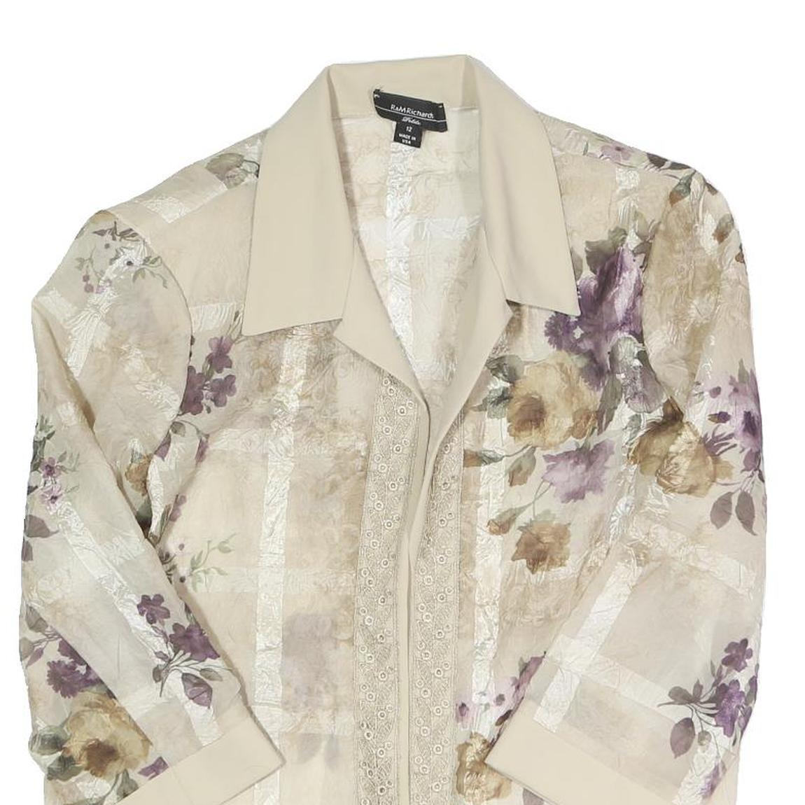 R&M RICHARDS Womens Cream Floral Printed Shirt Long Sleeve Collared UK 12