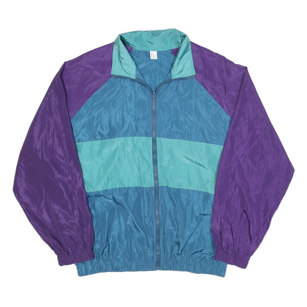 Mens Blue & Purple Colourblock Zip Jacket XL Polyester Blend Casual Outerwear