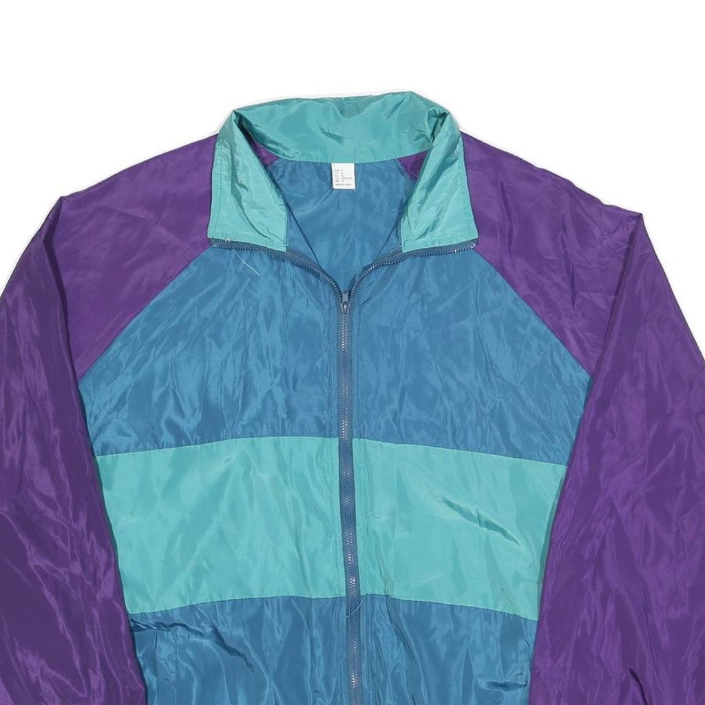 Mens Blue & Purple Colourblock Zip Jacket XL Polyester Blend Casual Outerwear