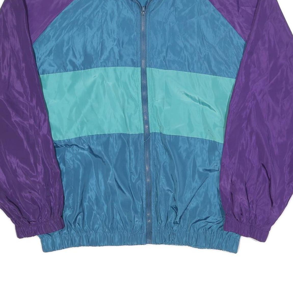Mens Blue & Purple Colourblock Zip Jacket XL Polyester Blend Casual Outerwear