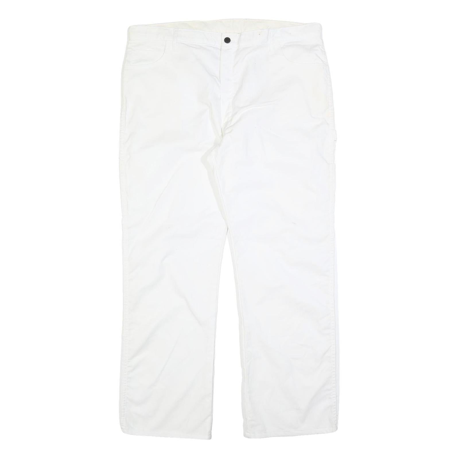 DICKIES Mens Cotton Blend White Relaxed Straight Trousers W40 L32 Workwear
