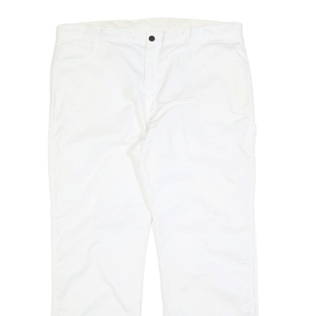 DICKIES Mens Cotton Blend White Relaxed Straight Trousers W40 L32 Workwear