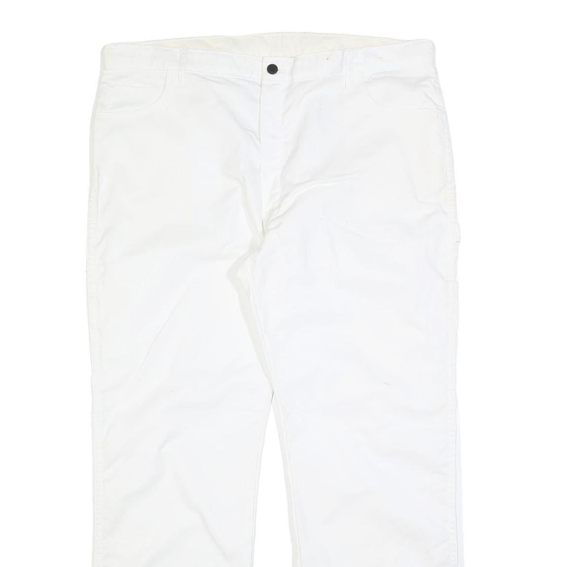 DICKIES Mens Cotton Blend White Relaxed Straight Trousers W40 L32 Workwear